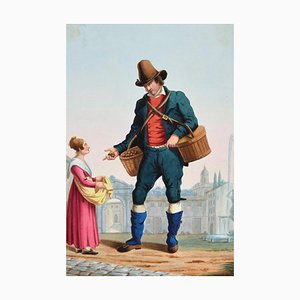 El vendedor ambulante - Original Ink and Watercolor de Anonymous Italian Artist - 1800 19th Century