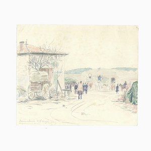 VII Prise de Mon Bureau - Origina Pencil Drawing a Watercolor 1914 1914