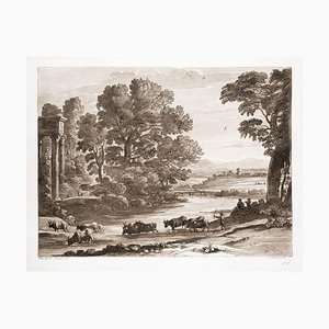 Grabado Liber Veritatis - Grabado original en blanco y negro de Claude Lorrain - 1815 1815