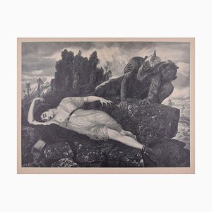 Grabado sobre madera Original Sleeping Diana de JJ Weber - 1898 1898