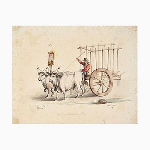 Chariot - Original Ink and Watercolor - 19th Century 19th Century