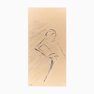 Dibujo Le Manteau - Ink original de China de Flor David - 1952 1952