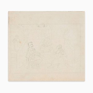 Das Abendmahl von Emmaus - Bleistiftzeichnung von M. Dumas - 1850er ca. 1850