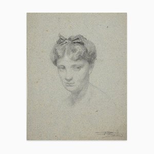 Portrait de Femme - Dessin au Fusain Original par Unknown French Artist - 1800 19th Century