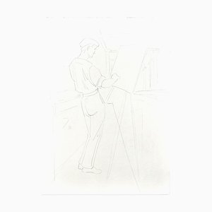 Peintre - Dessin au Plume Original par 20th Century French Artist Mid 20th Century