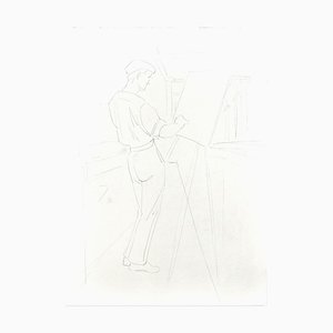 Pintor - Original pencil drawing de 20th Century Artist francés Mid-Century, siglo XX