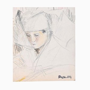 Portrait of Boy - Pencil and Pastel on Paper by J. Dreyfus-Stern 1930s