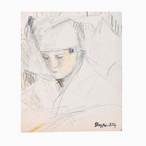 Portrait of Boy - Pencil and Pastel on Paper di J. Dreyfus-Stern 1930s