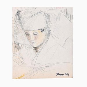 Portrait of Boy - Pencil and Pastel on Paper par J. Dreyfus-Stern 1930s