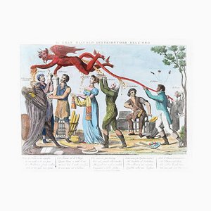 Il Gran Diavolo Distributore dell'Oro - Incisione originale 1815-1850 1815-1850