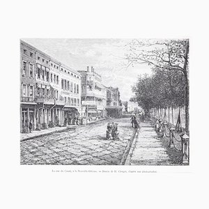 La Rue du Canal - View of New Orleans - Woodcut Print After Hubert Clerge - 1880 1880