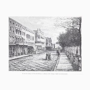 Stampa La Rue du Canal - Vista di New Orleans - Stampa su legno dopo Hubert Clerge - 1880 1880