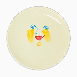 Cepillo amarillo - Plato llano de cerámica original hecho a mano de A. Kurakina - 2019 2019