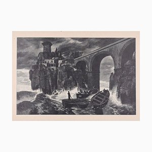 Piraten attackieren das Castle on the Sea - Original Holzschnitt von JJ Weber - 1898 1898