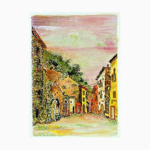 Sunset in the Alleys - Original Etching and Watercolor by G. Omiccioli 1970 ca.