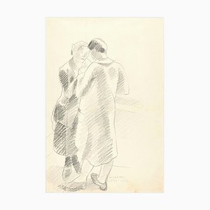 Couple of Lovers - Original Bleistiftzeichnung von Ildebrando Urbani um 1950