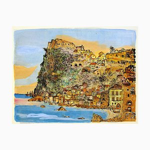 Scilla, Landscape - Country and Coast - Radierung und Wasserfarbe von G. Omiccioli um 1970