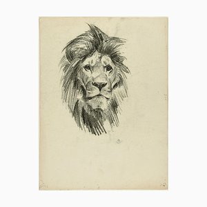 Head of Lion and Tiger - Original Pencil Drawing by Willy Lorenz - 1950s 1950s