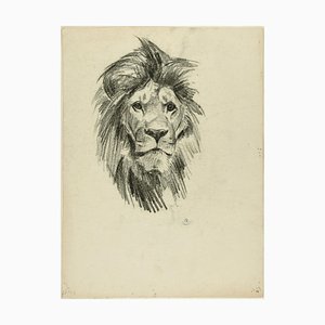 Testa di leone e tigre - Disegno originale a matita di Willy Lorenz - anni '50