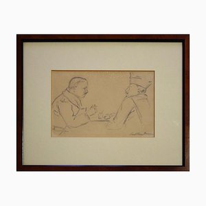 Dos hombres alrededor de una mesa - años 40 - Paul-Franz Namur - Drawing - Modern