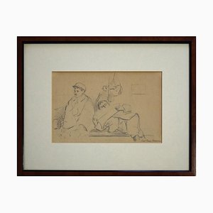 Homme avec Béret Et Homme Couché - 1940s - Paul-Franz Namur - Dessin - Moderne