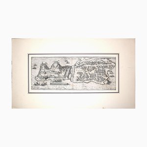 Grande Carte Antique de '' Civitates Orbis Terrarum '' de Corfou - 1572-1617 1572-1617