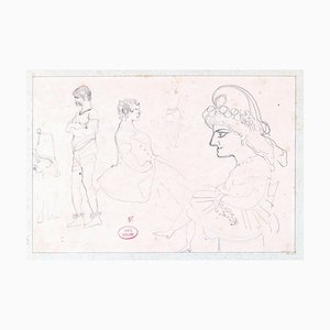 Dessin de Caricatures - Dessin au Dessin Original sur Papier par E. Giraud - La 1800 Fin 19ème Siècle