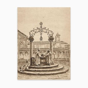 Florence - Certosa - Original Ink and Watercolor Drawing by A. Maire - Mid 1900 Mid 20th Century