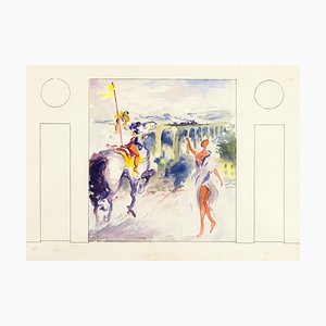 Knight and Girl - Watercolor original de Vito Alghisi 1999