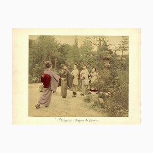 Performing Geishas in a Garden - Ancient Hand-Colored Albumen Print 1870/1890 1870/1890