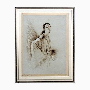 Gravure à l'Eau-Forte Femme au Chase par Edgar Chahine 1900-1910 ca