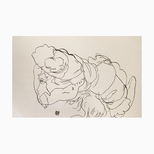 Edith Schiele mit Hund Lord - Original Lithograph After Egon Schiele 1990