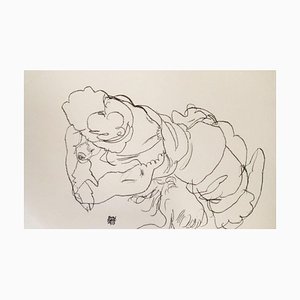 Lithographie Edith Schiele mit Hund Lord - Original Lithograph After Egon Schiele 1990