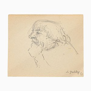 Portrait - Dessin Original au Crayon et à l'Encre par S. Goldberg - Milieu 20ème Siècle 20ème Siècle