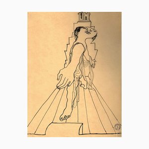 The Olympus - Original China Ink Drawing de Jean Cocteau - años 20. 1920 ca.