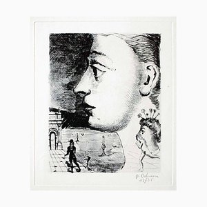 Portrait - Original Etching by P. Delvaux