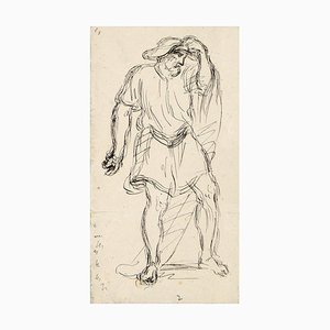Figura maschile - Disegno China Ink di A.-F. Cals - Fine XIX secolo Fine XIX secolo