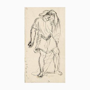 Male Figure - China Ink Drawing by A.-F. Cals - Late 19th Century Late 19th Century