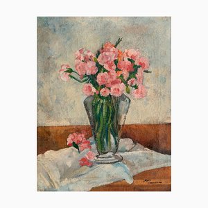 Vase avec Fleurs - Huile sur Toile par A. Cappellini - Mid 1900 Mid 20 Century