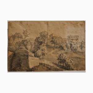 Dessin Rome, The Countryside- China Ink Original par Jan Pieter Verdussen - 1742 1742