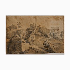 Rome, The Countryside- Original China Ink Drawing by Jan Pieter Verdussen - 1742 1742