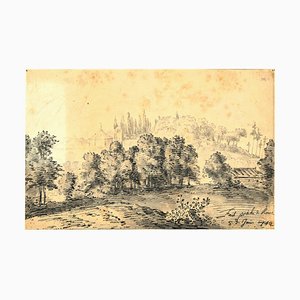 Rome, The Countryside- Original China Ink Drawing by Jan Pieter Verdussen - 1742 1742