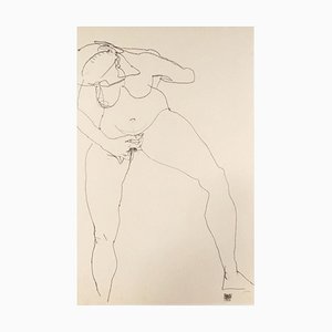 Stehende Frau Masturbierend - Original Lithograph After Egon Schiele 1990