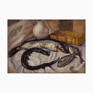 Still Life with Fishes - Original Oil on Wood Panel 1935 ca.