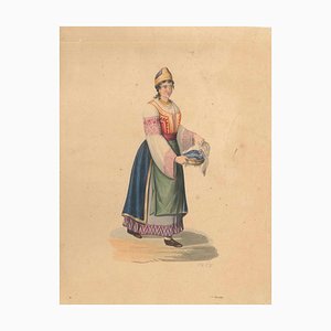 Femme en Costumes Typiques - Aquarelle par M. De Vito - 1820 ca. 1820 ca