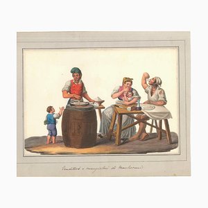 Venditori e Mangiatori di Maccheroni - Aquarelle par M. De Vito - 1820 ca. 1820 ca