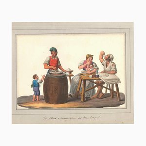 Venditori e Mangiatori di Maccheroni - Watercolor by M. De Vito - 1820 ca. 1820 c.a.