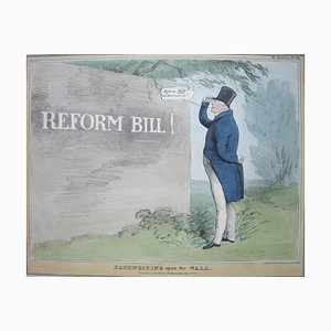 Handschrift auf die Mauer - Reform Bill! - Lithographie von J. Doyle - 1831 1831