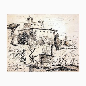 Disegno di Villa Medici / Roma - Inchiostro originale di Beppe Guzzi - 1949 1949