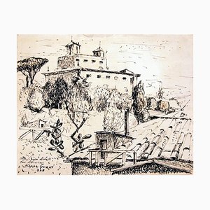 Villa Medici / Rome - Dibujo original de tinta de Beppe Guzzi - 1949 1949